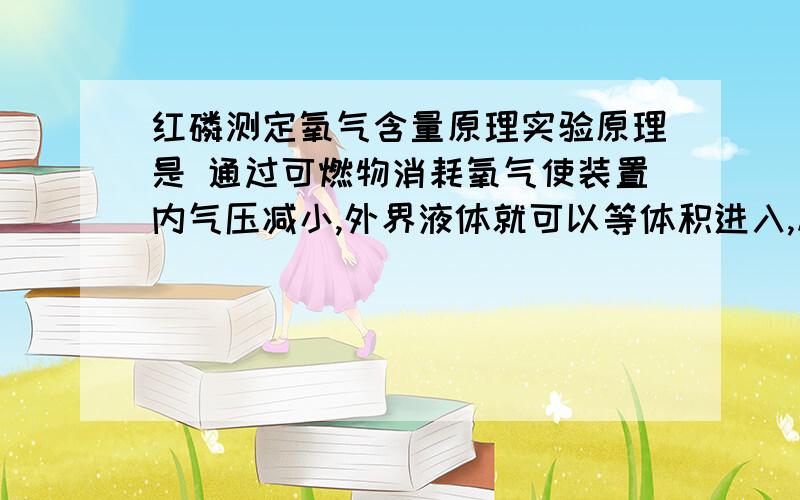 红磷测定氧气含量原理实验原理是 通过可燃物消耗氧气使装置内气压减小,外界液体就可以等体积进入,从而测定出氧气的体积 开始时要夹紧乳胶管,是为了使瓶内与外界隔绝,防止空气进入瓶