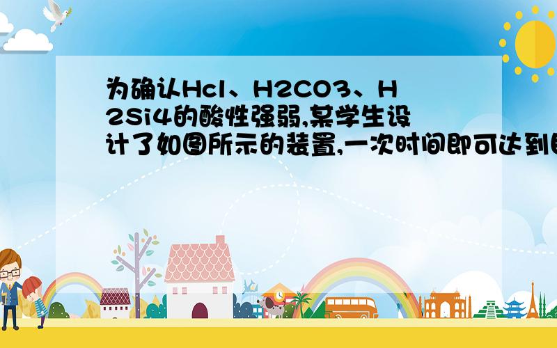 为确认Hcl、H2CO3、H2Si4的酸性强弱,某学生设计了如图所示的装置,一次时间即可达到目的(不必选其他酸性物质)[1]锥形瓶中装某种可溶性正盐溶液,分液漏斗所盛试剂应为?[2]装置B所盛的试剂是?