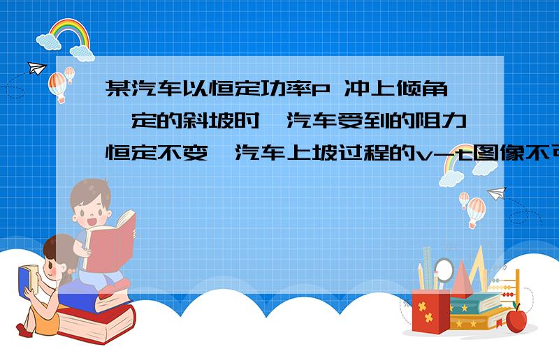 某汽车以恒定功率P 冲上倾角一定的斜坡时,汽车受到的阻力恒定不变,汽车上坡过程的v-t图像不可能是(呃 木有图片 我文字描述一下选项)A 初速度>0的匀加速运动B 初速度>0的匀速运动C 先 加速