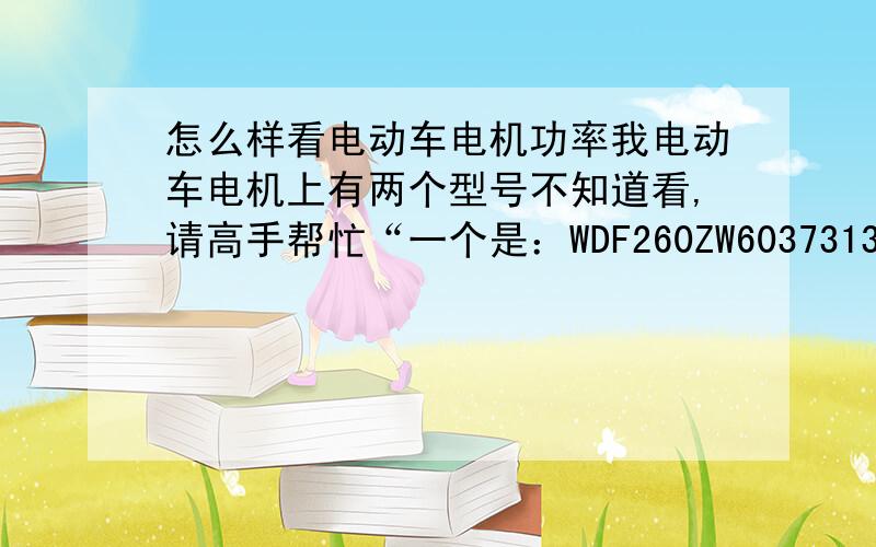 怎么样看电动车电机功率我电动车电机上有两个型号不知道看,请高手帮忙“一个是：WDF260ZW6037313 另一个：YB10075125” 告诉我这两个代表什么意思.谢谢