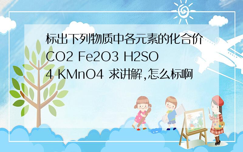 标出下列物质中各元素的化合价CO2 Fe2O3 H2SO4 KMnO4 求讲解,怎么标啊