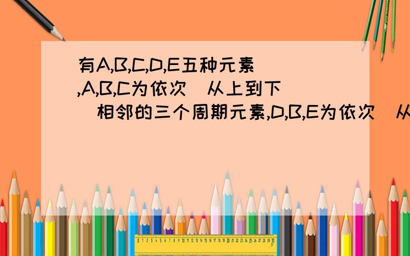 有A,B,C,D,E五种元素,A,B,C为依次（从上到下）相邻的三个周期元素,D,B,E为依次（从左到右）相邻的主族元素,又知这五种元素原子核所带电荷数总数为95,则其中B元素为（）A.Na B.S C.P D.