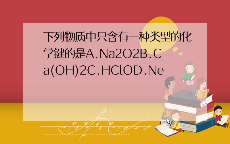 下列物质中只含有一种类型的化学键的是A.Na2O2B.Ca(OH)2C.HClOD.Ne