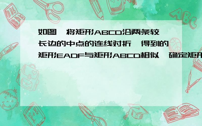 如图,将矩形ABCD沿两条较长边的中点的连线对折,得到的矩形EADF与矩形ABCD相似,确定矩形ABCD长与宽的比