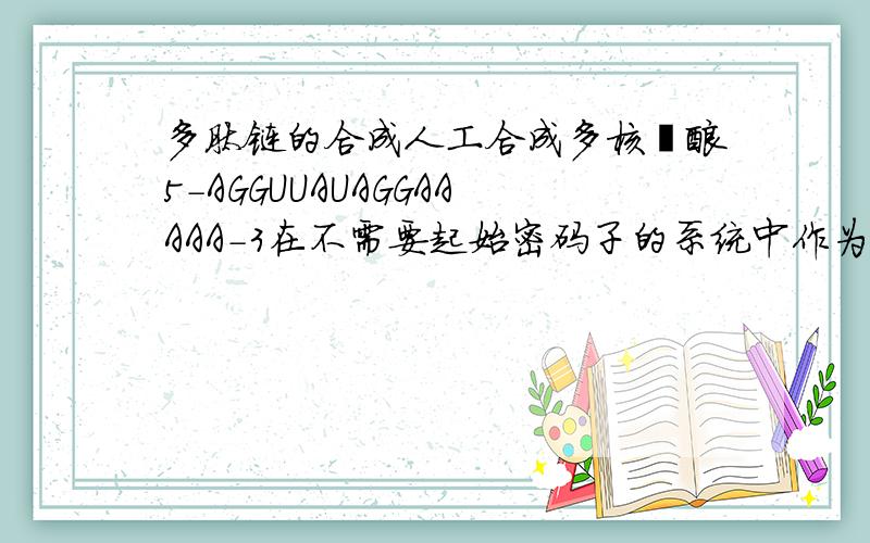 多肽链的合成人工合成多核苷酸5-AGGUUAUAGGAAAAA-3在不需要起始密码子的系统中作为mRNA,将合成怎样的多肽?（指明氨基端与羧基端）