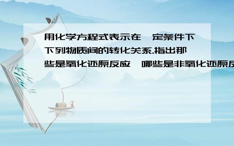 用化学方程式表示在一定条件下下列物质间的转化关系.指出那些是氧化还原反应,哪些是非氧化还原反应.对于氧化还原反应,指出氧化剂和还原剂.