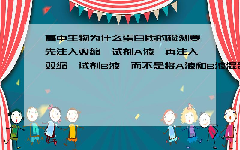 高中生物为什么蛋白质的检测要先注入双缩脲试剂A液,再注入双缩脲试剂B液,而不是将A液和B液混合好后再注