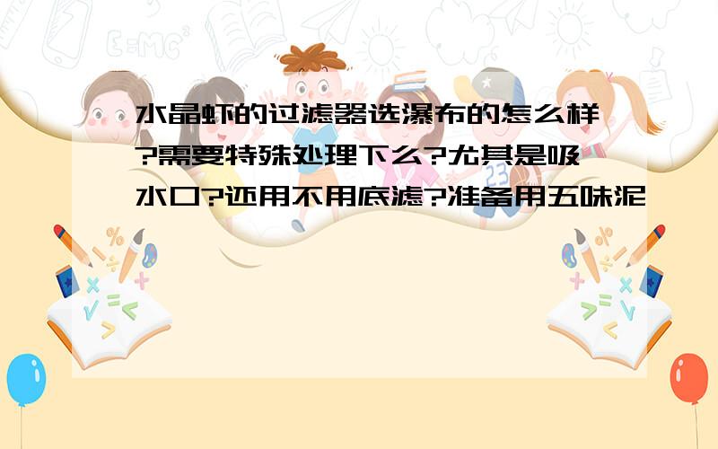 水晶虾的过滤器选瀑布的怎么样?需要特殊处理下么?尤其是吸水口?还用不用底滤?准备用五味泥