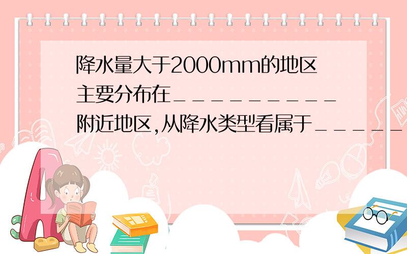 降水量大于2000mm的地区主要分布在_________附近地区,从降水类型看属于________雨,除此以外在马达加斯加岛东部、澳大利亚东北部沿海地区降水量也在2000mm左右,主要原因是这些地区多___________雨