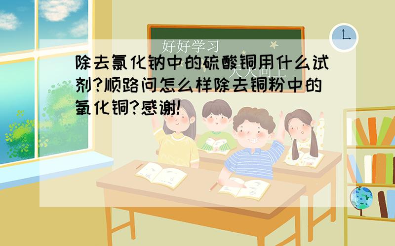 除去氯化钠中的硫酸铜用什么试剂?顺路问怎么样除去铜粉中的氧化铜?感谢!