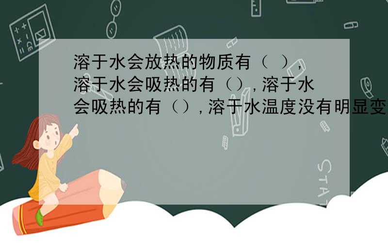 溶于水会放热的物质有（ ）,溶于水会吸热的有（）,溶于水会吸热的有（）,溶于水温度没有明显变化的有（）.