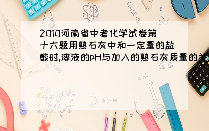 2010河南省中考化学试卷第十六题用熟石灰中和一定量的盐酸时,溶液的pH与加入的熟石灰质量的关系如右图所示.熟石灰与盐酸反应的化学方程式为 ；当加入熟石灰m克时,溶液中的溶质为 .若改