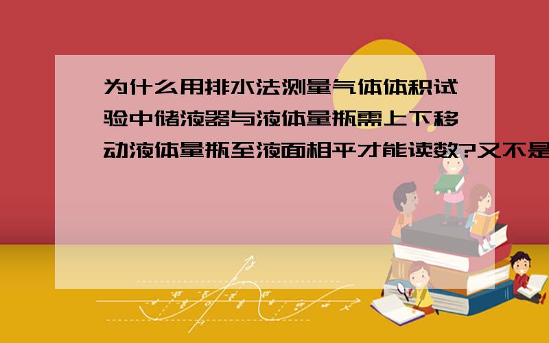 为什么用排水法测量气体体积试验中储液器与液体量瓶需上下移动液体量瓶至液面相平才能读数?又不是连通器.