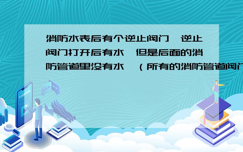 消防水表后有个逆止阀门,逆止阀门打开后有水,但是后面的消防管道里没有水,（所有的消防管道阀门都打开了:)为啥?