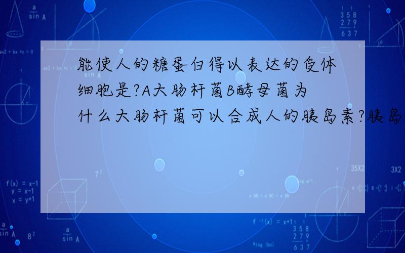 能使人的糖蛋白得以表达的受体细胞是?A大肠杆菌B酵母菌为什么大肠杆菌可以合成人的胰岛素?胰岛素不也是分泌蛋白吗?