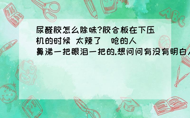 尿醛胶怎么除味?胶合板在下压机的时候 太辣了  呛的人 鼻涕一把眼泪一把的.想问问有没有明白人咋能让尿醛胶没这么辣?花钱不是问题  问题是让大伙好干活啊~