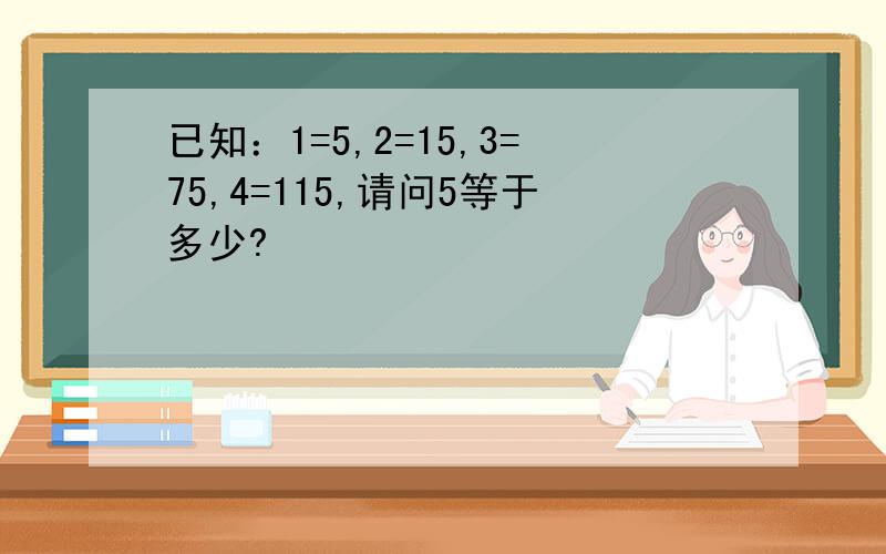 已知：1=5,2=15,3=75,4=115,请问5等于多少?