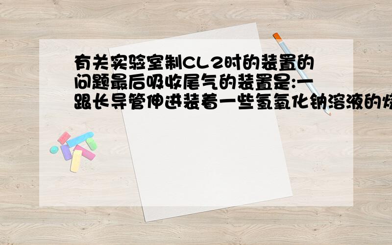 有关实验室制CL2时的装置的问题最后吸收尾气的装置是:一跟长导管伸进装着一些氢氧化钠溶液的烧杯中,请问那氢氧化钠溶液不会倒吸吗?为什么?