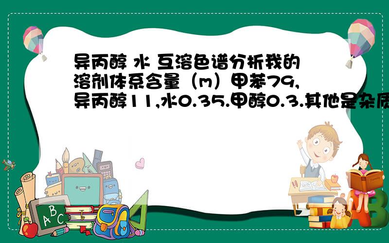 异丙醇 水 互溶色谱分析我的溶剂体系含量（m）甲苯79,异丙醇11,水0.35.甲醇0.3.其他是杂质.请问 异丙醇和水的比例是否会真实存在?因为两者互溶,水是否会这样低呢?