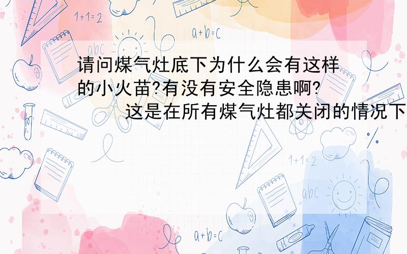 请问煤气灶底下为什么会有这样的小火苗?有没有安全隐患啊?     这是在所有煤气灶都关闭的情况下拍的!