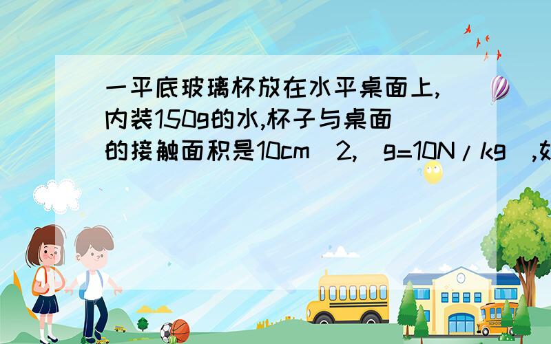 一平底玻璃杯放在水平桌面上,内装150g的水,杯子与桌面的接触面积是10cm^2,（g=10N/kg）,如果将杯中的水换成密度为0.8*10^3kg/m^3的酒精,液体高度不变,这时杯子对桌面的压强变化多大?