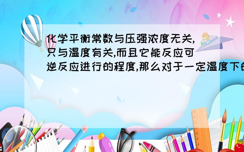 化学平衡常数与压强浓度无关,只与温度有关,而且它能反应可逆反应进行的程度,那么对于一定温度下的氮气和氢气生产氨气的反应,若第一组投料为1和3摩尔,第二组投料2和6摩尔,那么第二组的