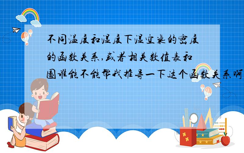 不同温度和湿度下湿空气的密度的函数关系,或者相关数值表和图谁能不能帮我推导一下这个函数关系啊?我想要推导过程,如果网页上不方便输入的话可以用word传给我