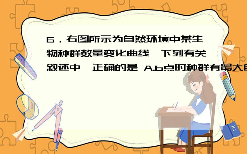 6．右图所示为自然环境中某生物种群数量变化曲线,下列有关叙述中,正确的是 A.b点时种群有最大自然增长率6．右图所示为自然环境中某生物种群数量变化曲线,下列有关叙述中,正确的是A.\x05