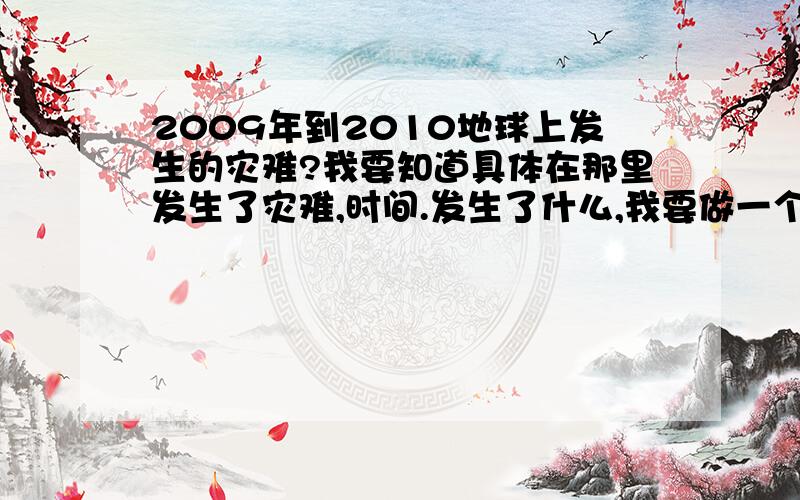 2009年到2010地球上发生的灾难?我要知道具体在那里发生了灾难,时间.发生了什么,我要做一个集合.我有急用!