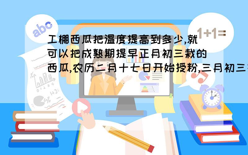 工棚西瓜把温度提高到多少,就可以把成熟期提早正月初三栽的西瓜,农历二月十七日开始授粉,三月初三授粉截至,我种植的这个西瓜想在5.1-5.10号之间把西瓜给卖掉,要怎么才可以让西瓜提早成