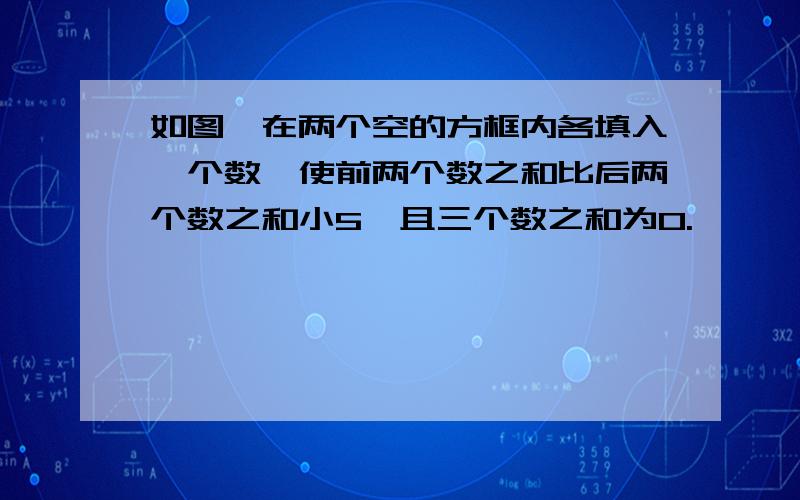 如图,在两个空的方框内各填入一个数,使前两个数之和比后两个数之和小5,且三个数之和为0.