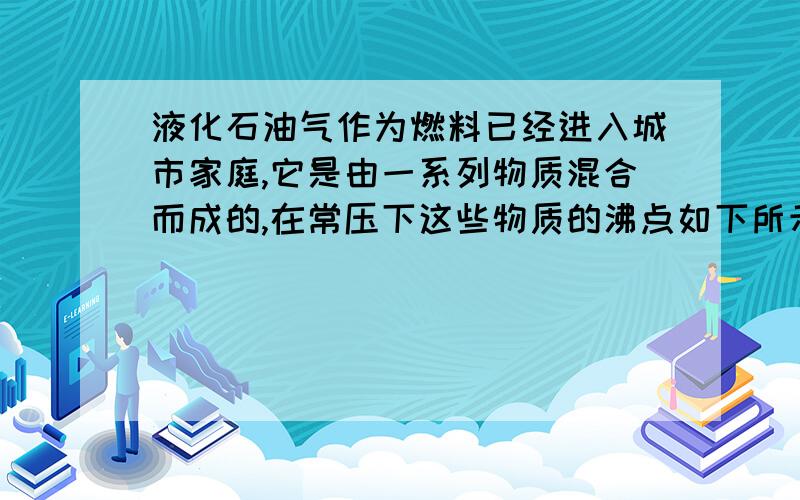 液化石油气作为燃料已经进入城市家庭,它是由一系列物质混合而成的,在常压下这些物质的沸点如下所示：物质名称\x05乙烷 \x05丙烷\x05丁烷\x05戊烷\x05己烷沸点 ( ℃)\x05 -88.6\x05 -42.2\x05 -0.5\x05