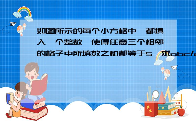 如图所示的每个小方格中,都填入一个整数,使得任意三个相邻的格子中所填数之和都等于5,求abc/a+b+c的值c( )( )9( )( )( )a( )( )2( )( )( )( )b