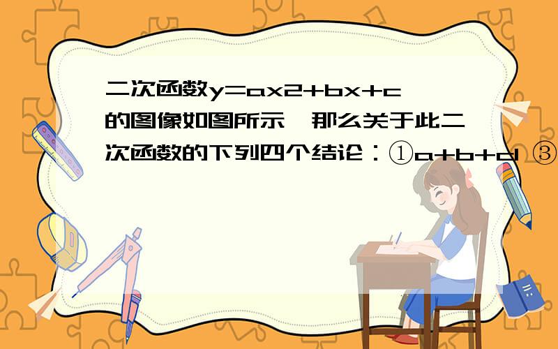 二次函数y=ax2+bx+c的图像如图所示,那么关于此二次函数的下列四个结论：①a+b+c1 ③b2-4ac>0④2a-b