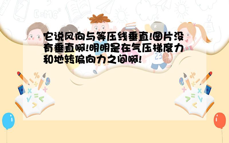 它说风向与等压线垂直!图片没有垂直啊!明明是在气压梯度力和地转偏向力之间啊!