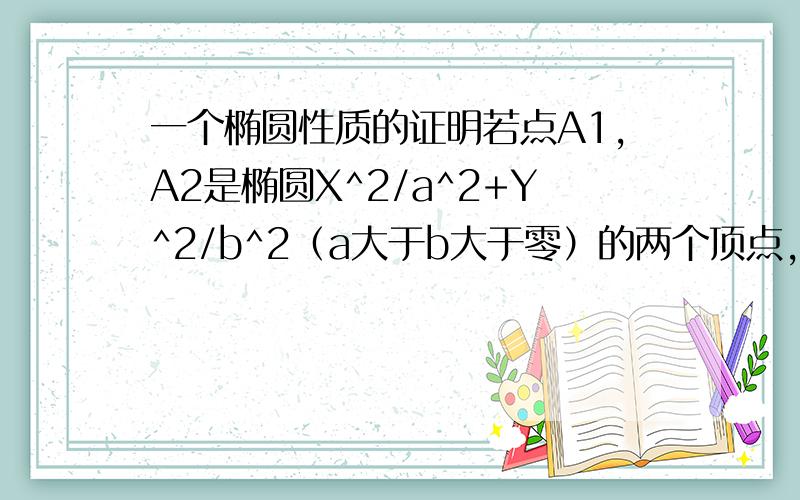 一个椭圆性质的证明若点A1,A2是椭圆X^2/a^2+Y^2/b^2（a大于b大于零）的两个顶点,点p是x轴上任一定点.过p的直线与椭圆交于M,N两点.则A1M与A2N的交点Q轨迹为一直线,且该直线垂直于椭圆长轴