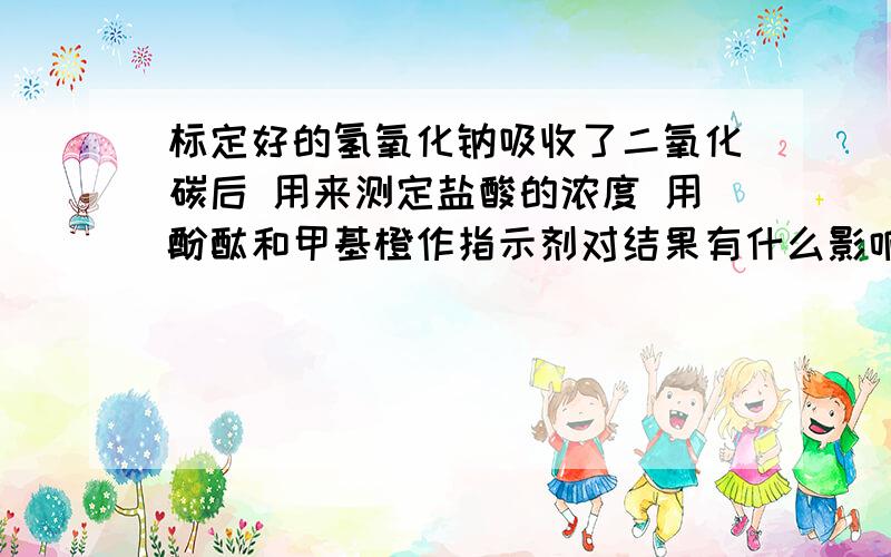 标定好的氢氧化钠吸收了二氧化碳后 用来测定盐酸的浓度 用酚酞和甲基橙作指示剂对结果有什么影响是偏大还是偏小?呵呵