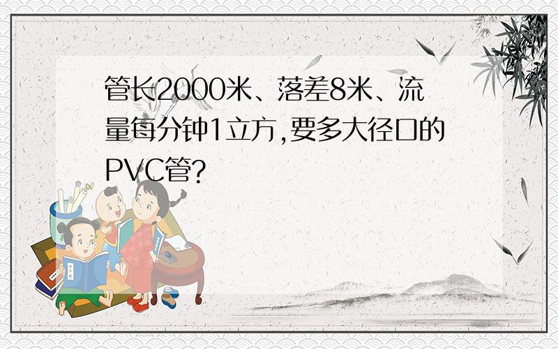 管长2000米、落差8米、流量每分钟1立方,要多大径口的PVC管?