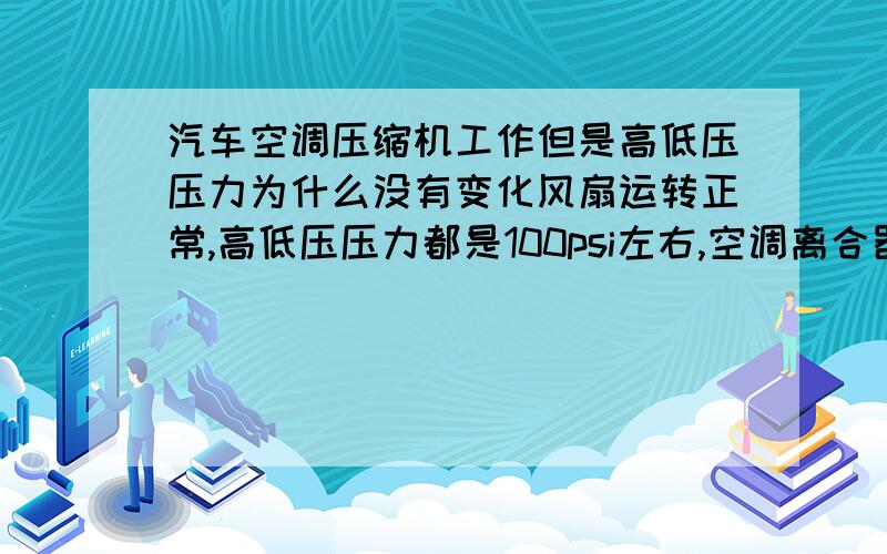 汽车空调压缩机工作但是高低压压力为什么没有变化风扇运转正常,高低压压力都是100psi左右,空调离合器吸合与放开都是这个压力是不是压缩机坏了呀,可是刚换完压缩机没3天就出现这个现象