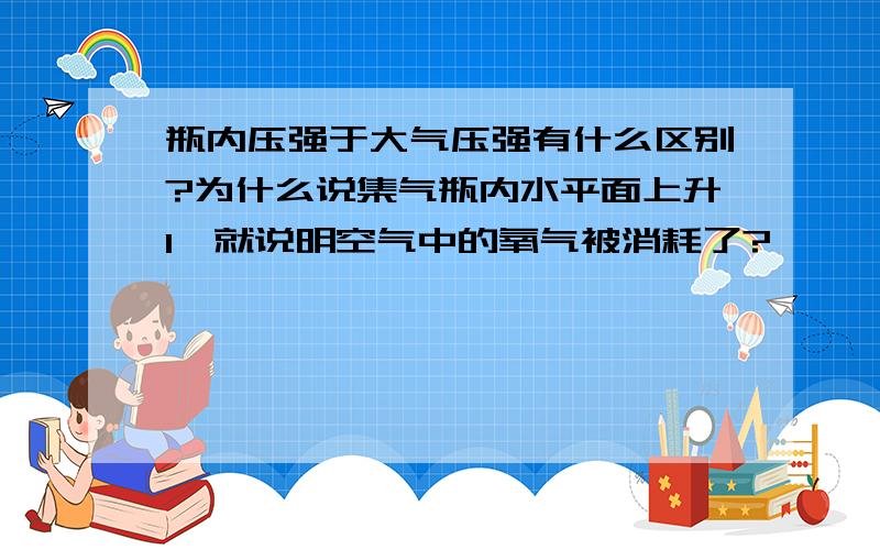 瓶内压强于大气压强有什么区别?为什么说集气瓶内水平面上升1,就说明空气中的氧气被消耗了?