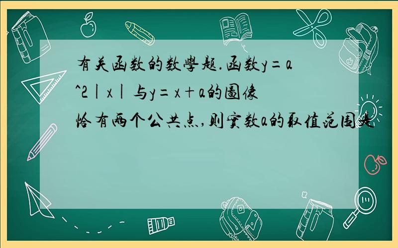 有关函数的数学题.函数y=a^2|x|与y=x+a的图像恰有两个公共点,则实数a的取值范围是