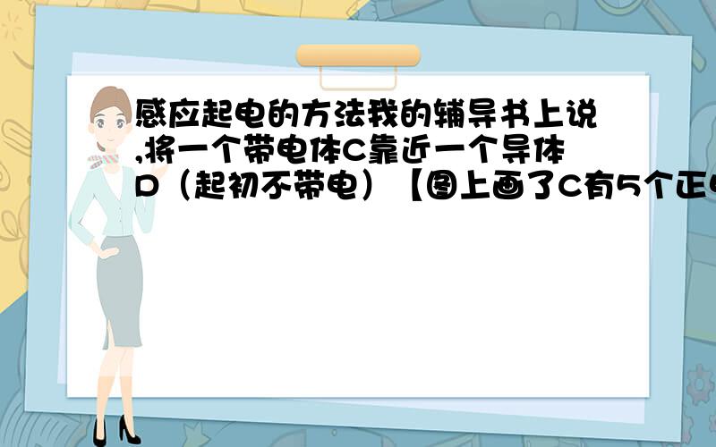 感应起电的方法我的辅导书上说,将一个带电体C靠近一个导体D（起初不带电）【图上画了C有5个正电荷,D有3个正电荷和3个负电荷】,然后用手接触一下导体D,结果正电荷没了只剩下5个负电荷.
