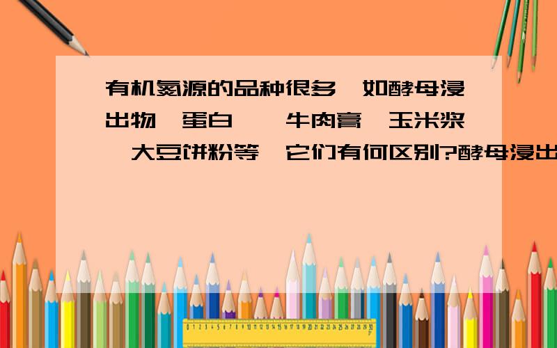 有机氮源的品种很多,如酵母浸出物、蛋白胨、牛肉膏、玉米浆、大豆饼粉等,它们有何区别?酵母浸出物的应用领域比较广泛,可以着重介绍下吗?