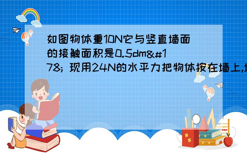 如图物体重10N它与竖直墙面的接触面积是0.5dm² 现用24N的水平力把物体按在墙上,墙