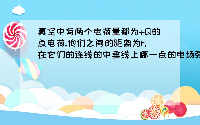 真空中有两个电荷量都为+Q的点电荷,他们之间的距离为r,在它们的连线的中垂线上哪一点的电场强度最强?怎么求.