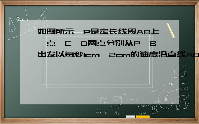 如图所示,P是定长线段AB上一点,C、D两点分别从P、B出发以每秒1cm,2cm的速度沿直线AB向左运动 C在线段APD在线段BP上（1）BD、PC的长度之间有什么数量关系?说明理由（2）若C、D运动到任一时刻时