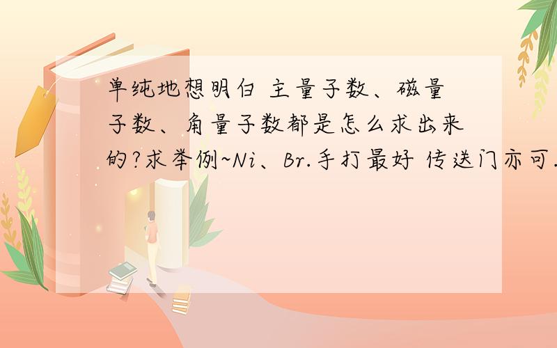 单纯地想明白 主量子数、磁量子数、角量子数都是怎么求出来的?求举例~Ni、Br.手打最好 传送门亦可.给举个例子 比如 Ni的n、l、m、ms都是多少 怎么来的~