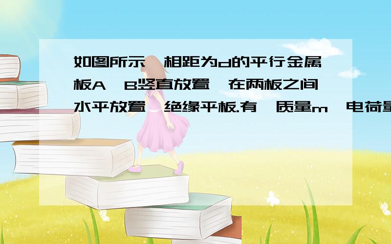 如图所示,相距为d的平行金属板A、B竖直放置,在两板之间水平放置一绝缘平板.有一质量m、电荷量q(q＞0)的小物块在与金属板A相距l处静止.若某一时刻在金属板A、B间加一电压UAB＝-3μmgd/2q,小物