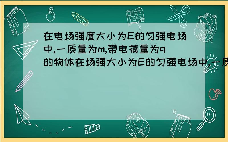 在电场强度大小为E的匀强电场中,一质量为m,带电荷量为q的物体在场强大小为E的匀强电场中,一质量为m、带电荷量为＋q的物体以某一初速沿电场反方向在场强大小为E的匀强电场中,一质量为m