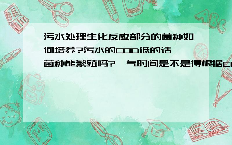 污水处理生化反应部分的菌种如何培养?污水的COD低的话,菌种能繁殖吗?曝气时间是不是得根据COD含量来调整?我们培养2次了,最后菌种都没了.